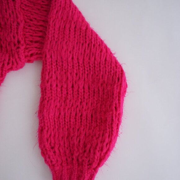 Urban Outfitters Hot Pink Chunky Knit Cardigan Bubble Sleeve Bold Barbie XS - Picture 4 of 9